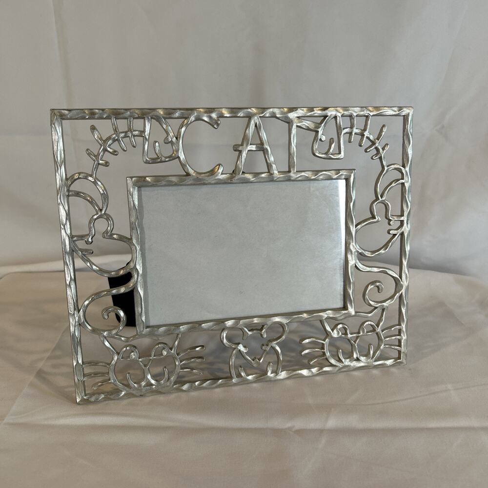 Silver Tone Picture Frame Cat Theme 9.5" x 7.5" 6" x 4" Opening Picture Your Cat